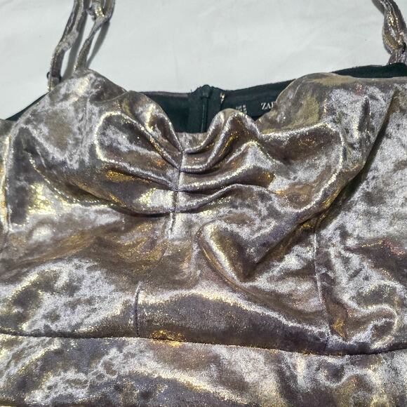 Zara gold & silver metallic spaghetti strap mini holiday dress size M - Picture 4 of 13